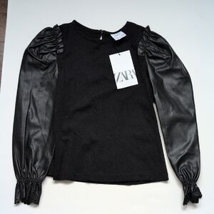 Zara Elegant Black Blouse with Gathered Sleeves